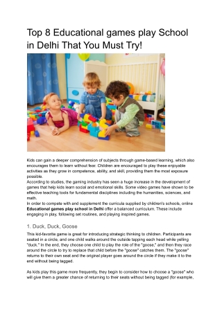 Top 8 Educational games play School in Delhi That You Must Try