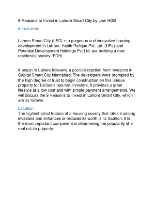 9 Reasons to Invest in Lahore Smart City by Lion HDB