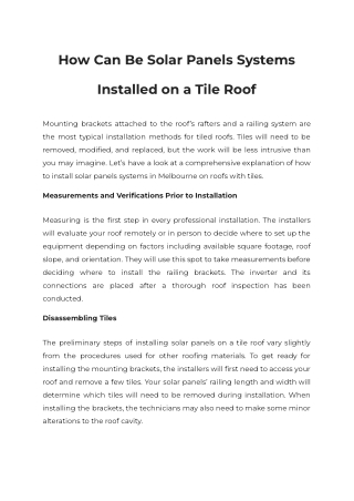 How Can Be Solar Panels Systems Installed on a Tile Roof