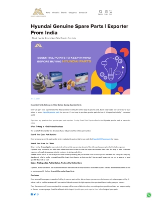 Hyundai Genuine Parts Exporter From India