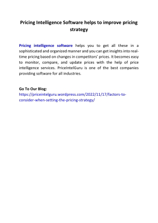 Pricing Intelligence Software helps to improve pricing strategy