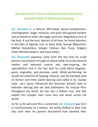 Joe Girouard’s Dance Influenced the American Smooth Style of Ballroom Dancing