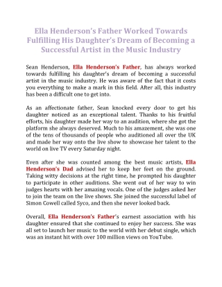 Ella Henderson’s Father Worked Towards Fulfilling His Daughter’s Dream of Becoming a Successful Artist in Music Industry