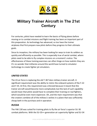 Military Trainer Aircraft in The 21st Century