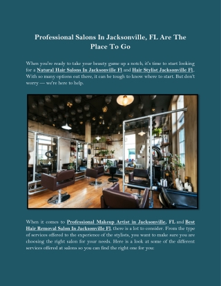 Professional Salons In Jacksonville FL Are The Place To Go