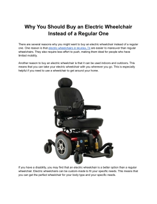 Why You Should Buy an Electric Wheelchair Instead of a Regular One