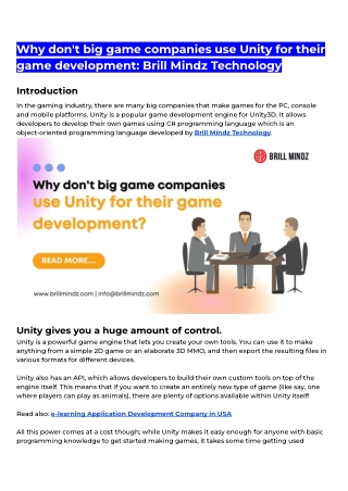 Why don't big game companies use Unity for their game development_ Brill Mindz Technology