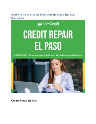 Ready to Work with the Finest Credit Repair EL Paso Specialists