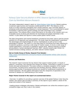Railway Cyber Security Market Grow| CAGR 9.5% by 2027 - MarkNtel
