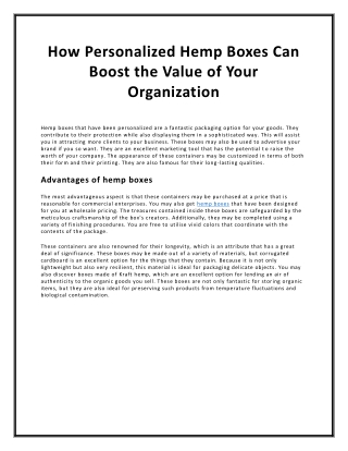 How Personalized Hemp Boxes Can Boost the Value of Your Organization