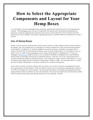 How to Select the Appropriate Components and Layout for Your Hemp Boxes