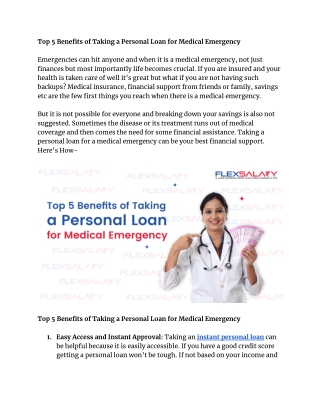 Top 5 Benefits of Taking a Personal Loan for Medical Emergency