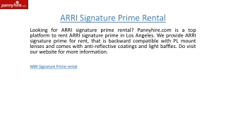 ARRI Signature Prime Rental  Pannyhire