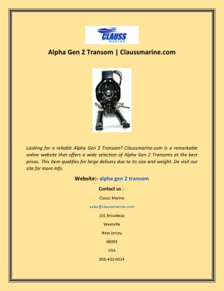Alpha Gen 2 Transom Claussmarine.com