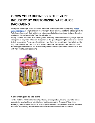 GROW YOUR BUSINESS IN THE VAPE INDUSTRY BY CUSTOMIZING VAPE JUICE PACKAGING