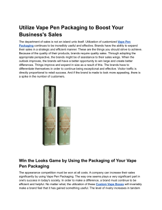 Utilize Vape Pen Packaging to Boost Your Business's Sales