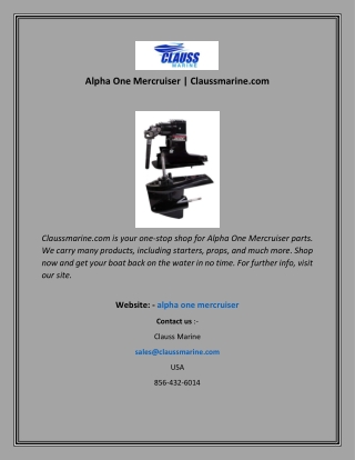Alpha One Mercruiser | Claussmarine.com