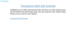 Therapeutic Bath Salt Australia  Coldbathco.com