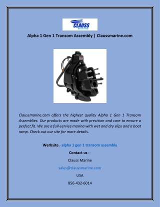 Alpha 1 Gen 1 Transom Assembly Claussmarine