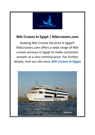 Nile Cruises In Egypt | Nilecruisers.com