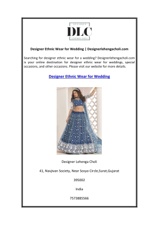Designer Ethnic Wear for Wedding Designerlehengacholi.com