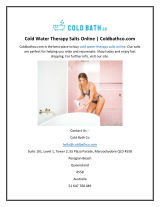 Cold Water Therapy Salts Online  Coldbathco.com