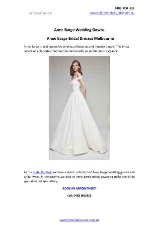 Anne Barge Wedding Gowns | Anne Barge Bridal Dresses Melbourne