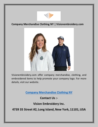 Company Merchandise Clothing NY | Visionembroidery.com