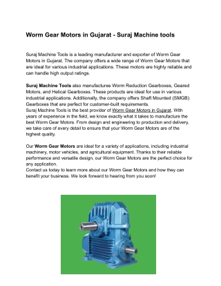 Worm Gear Motors in Gujarat - Suraj Machine tools