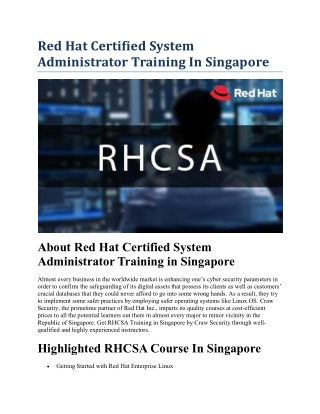 Red Hat Certified System Administrator Training In Singapore