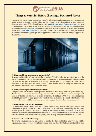 Things to Consider Before Choosing a Dedicated Server