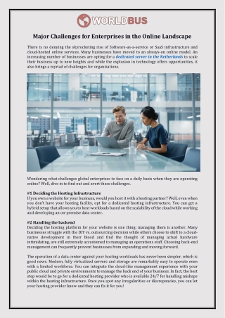 Major Challenges for Enterprises in the Online Landscape