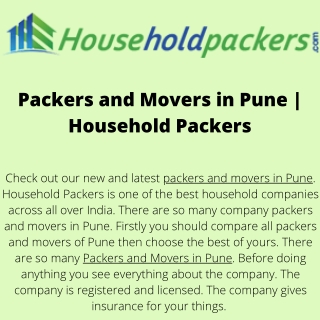 Packers and Movers in Pune  Household Packers