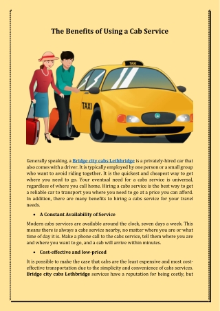 The Benefits of Using a Cab Service