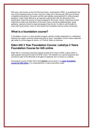 Eden IAS 3 Year Foundation Course For IAS online