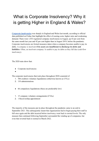 What is Corporate Insolvency and Why it is getting Higher in England & Wales_