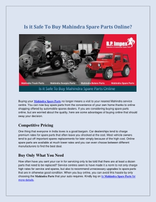Is it Safe To Buy Mahindra Spare Parts Online