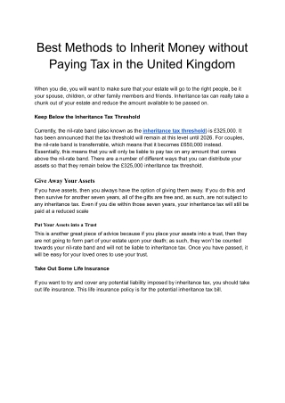 Best Methods to Inherit Money without Paying Tax in the United Kingdom