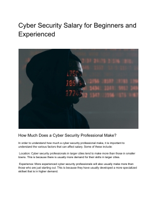 Cyber Security Salary for Beginners and Experienced