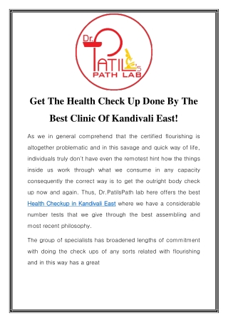 Health Checkup in Kandivali East Call-9930161014