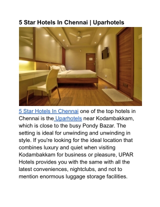 5 Star Hotels In Chennai _ Uparhotels