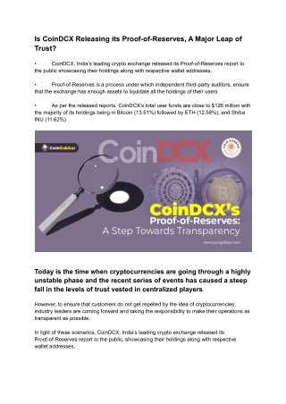 Is CoinDCX Releasing its Proof-of-Reserves, A Great Leap ofUntitled document