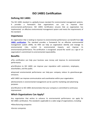 ISO 14001 Certification Article