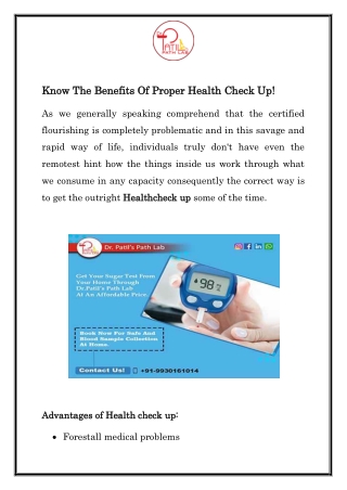 Health Checkup in Kandivali East| Call  91-9930161014 | Dr. Patil's Path Lab