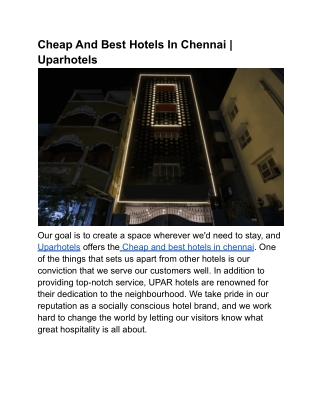 Cheap And Best Hotels In Chennai _ Uparhotels