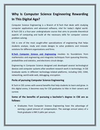 Why Is Computer Science Engineering Rewarding In This Digital Age