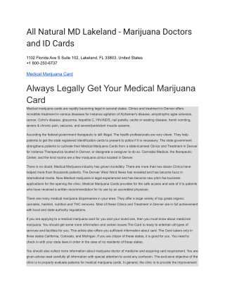 All Natural MD Lakeland - Marijuana Doctors and ID Cards