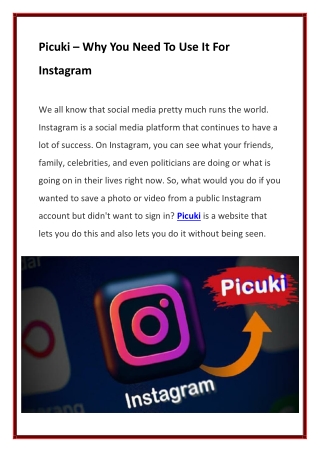 Picuki – Why You Need To Use It For  Instagram