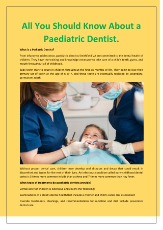 All You Should Know About a Paediatric Dentist.