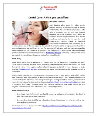 Dental Care - A Visit you can Afford